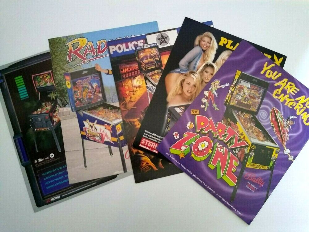 Pinball FLYERS Lot Of 5 Original Games Revenge From Mars Police Force Playboy 58